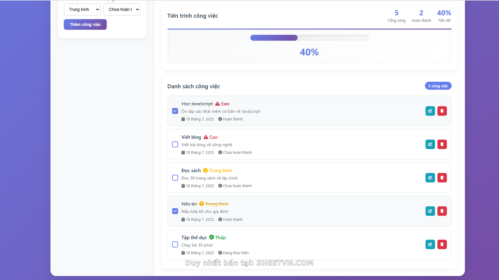 Báo cáo tổng hợp công việc