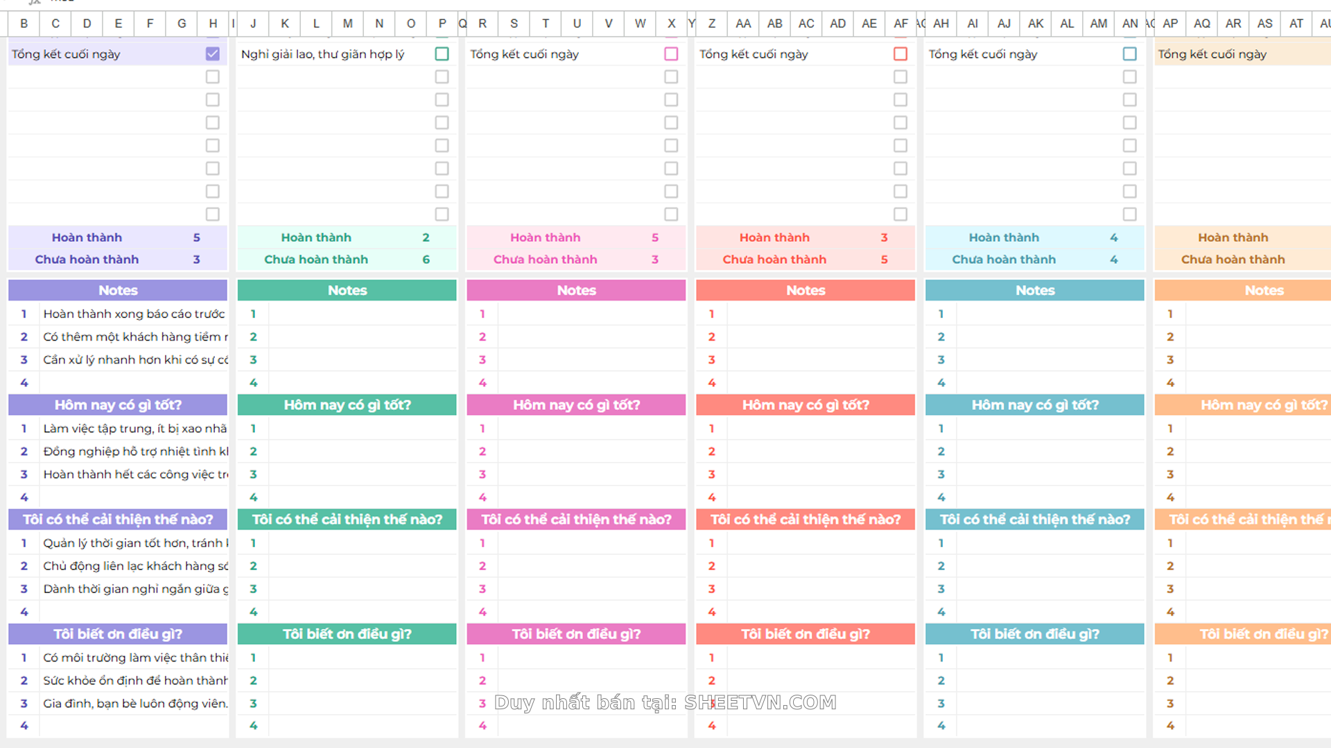 Sheet quản lý công việc và thói quen theo tuần - Habit Tracker