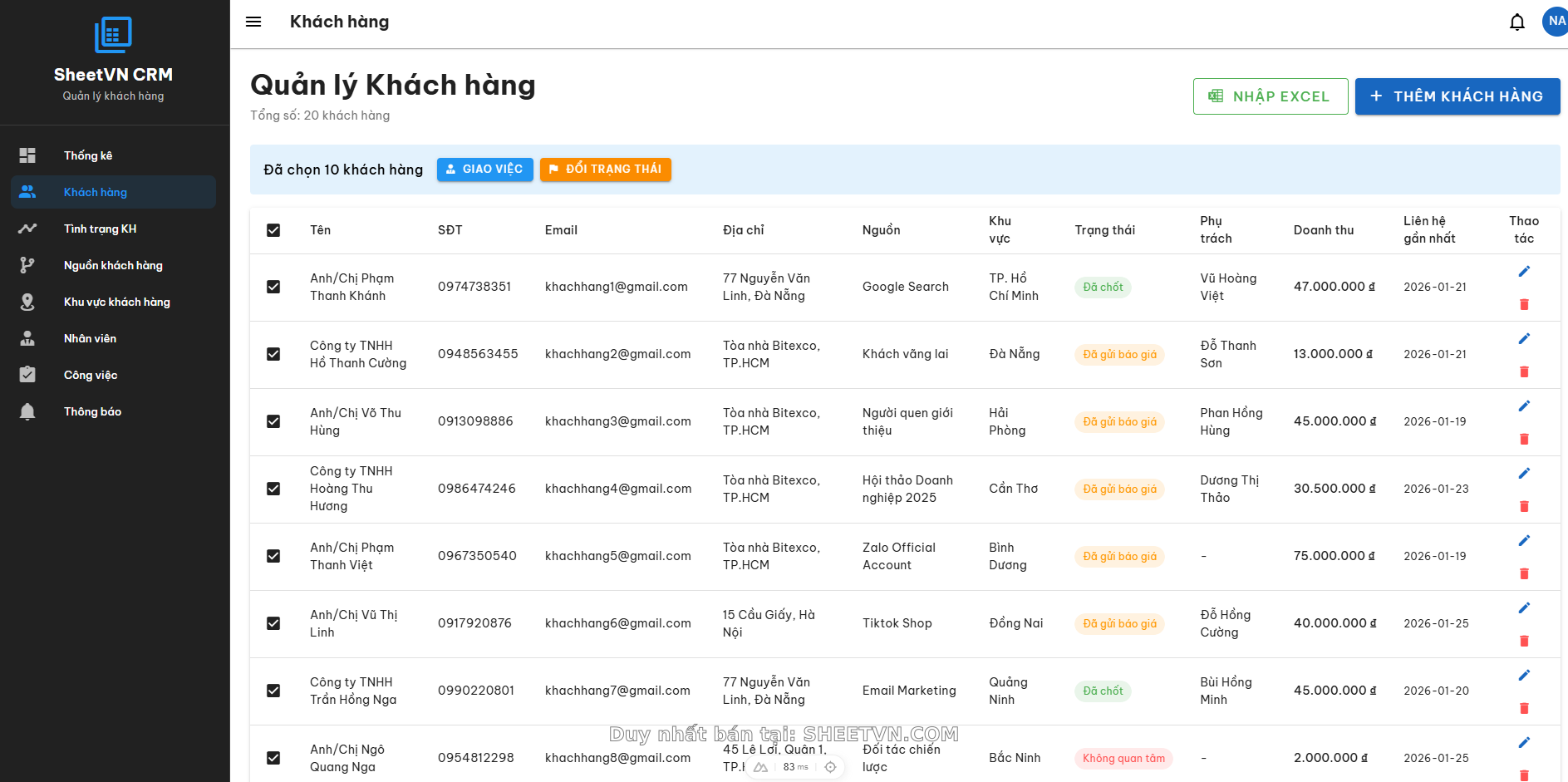 Hướng dẫn sử dụng template quản lý khách hàng