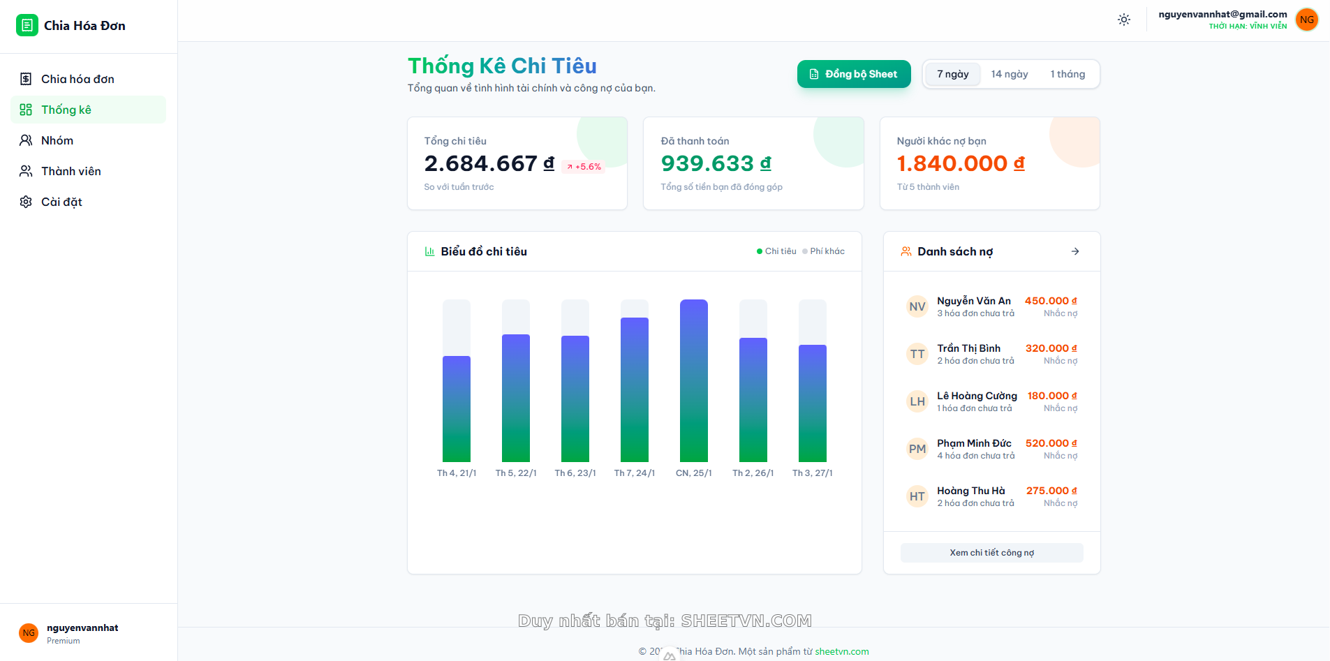 Chia hóa đơn theo món