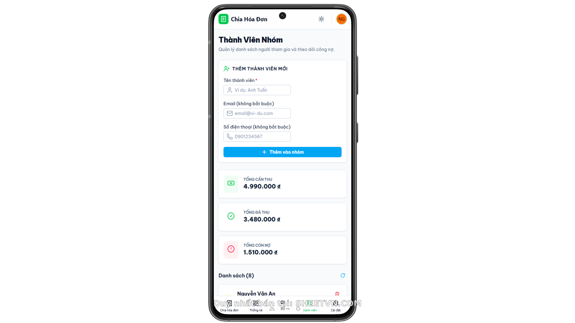 Giao diện chính của ứng dụng