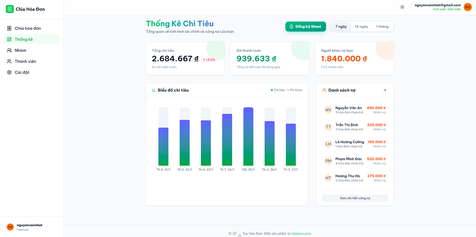 Giao diện ứng dụng chia hóa đơn