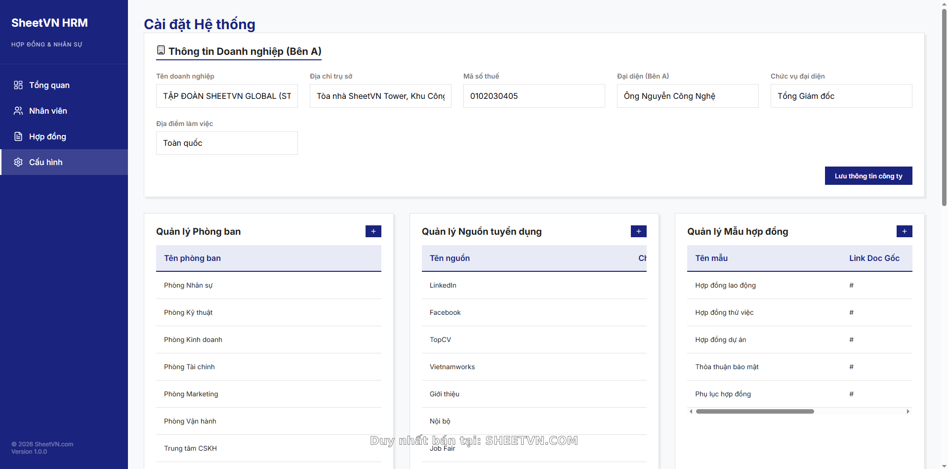 Quản lý kho mẫu hợp đồng