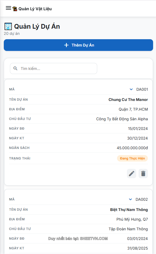 Ví dụ về dự án trong App Script