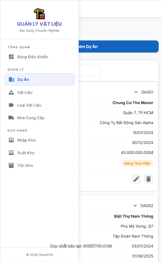Ví dụ về vật liệu trong App Script