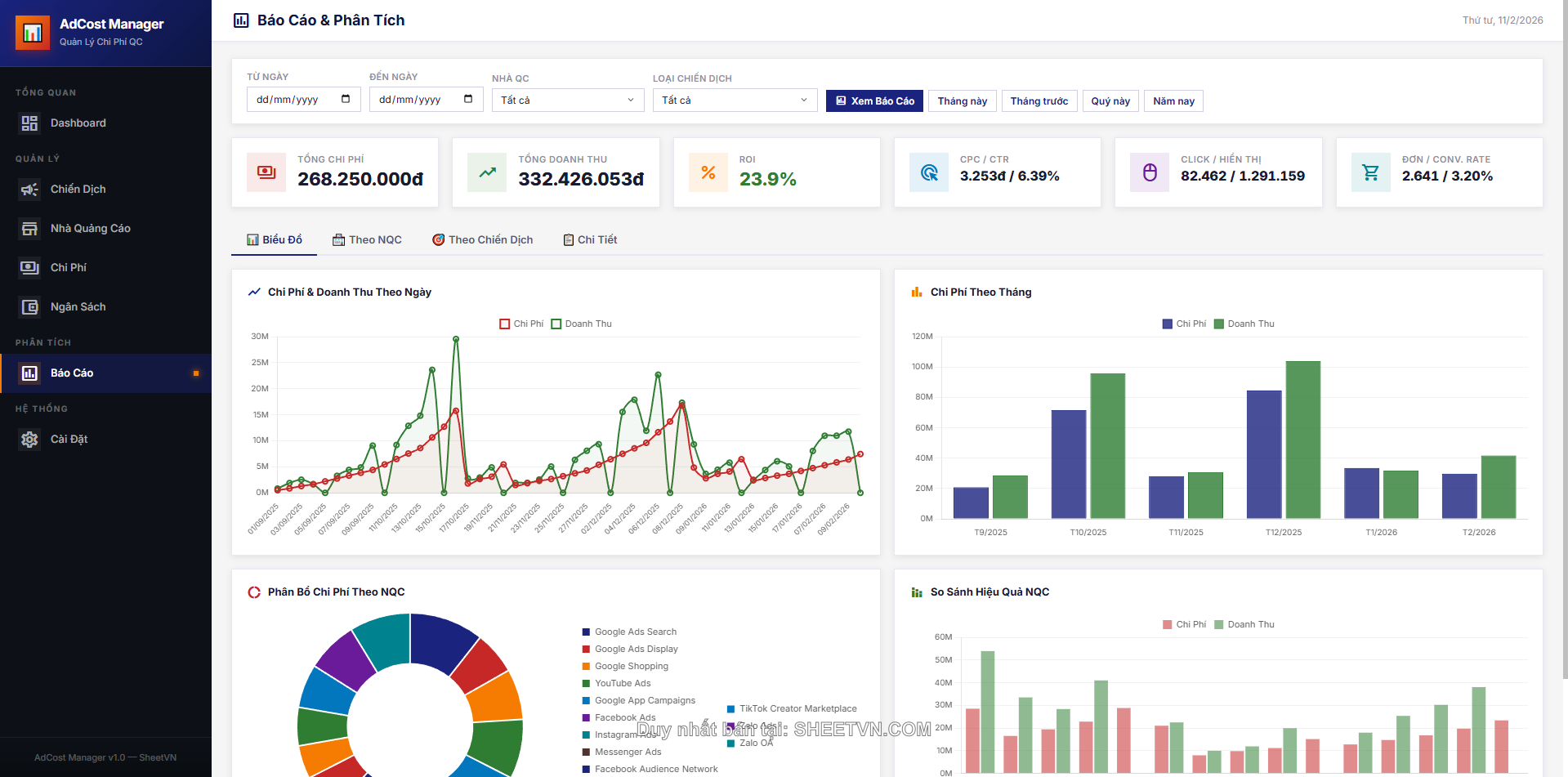 Giao diện mobile AdCost Manager