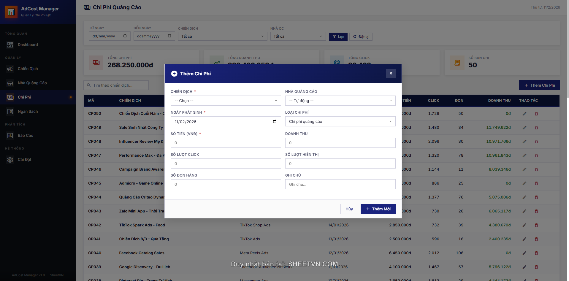 Tích hợp đa nền tảng AdCost Manager