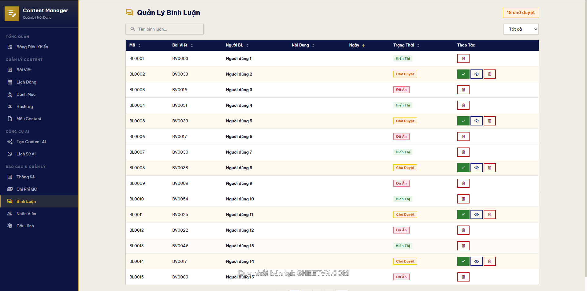 Lịch đăng bài SheetVN Content