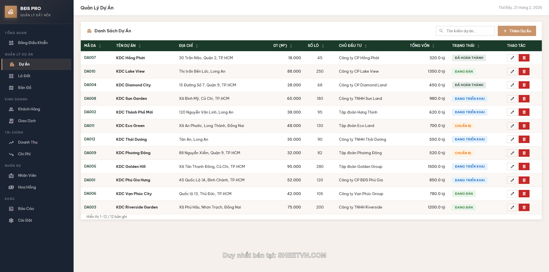 Bản đồ lô đất tương tác