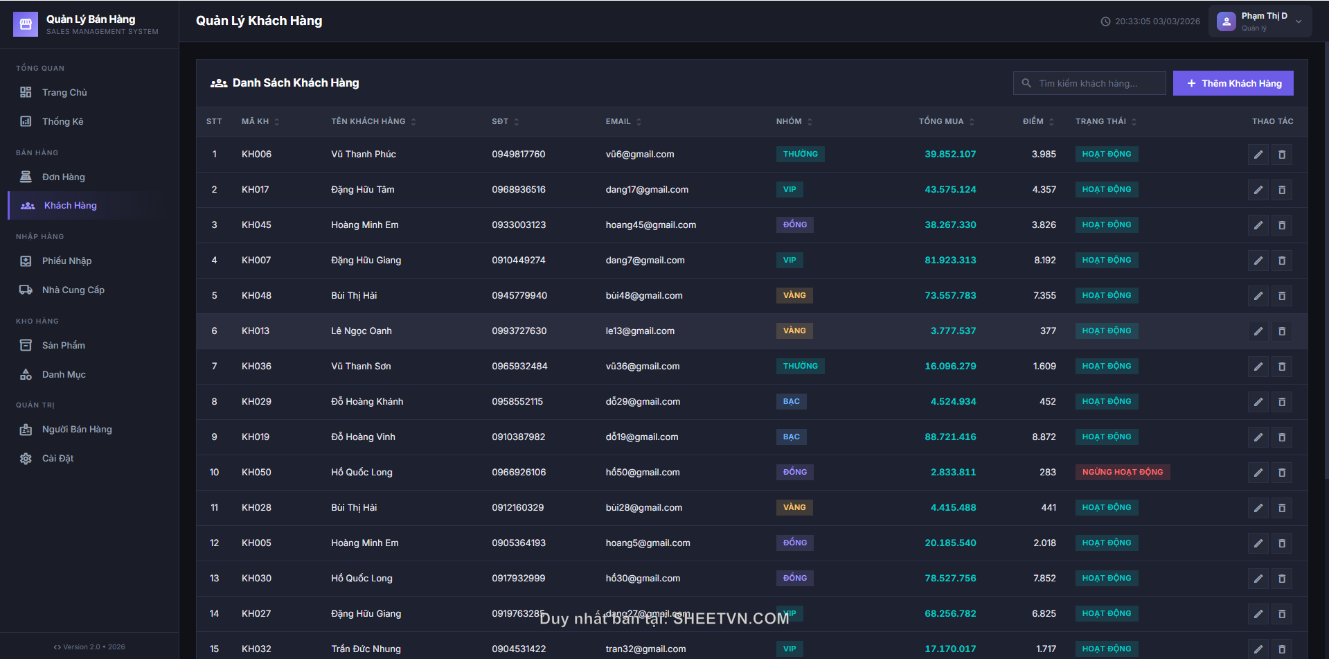 Quản lý phiếu nhập hàng