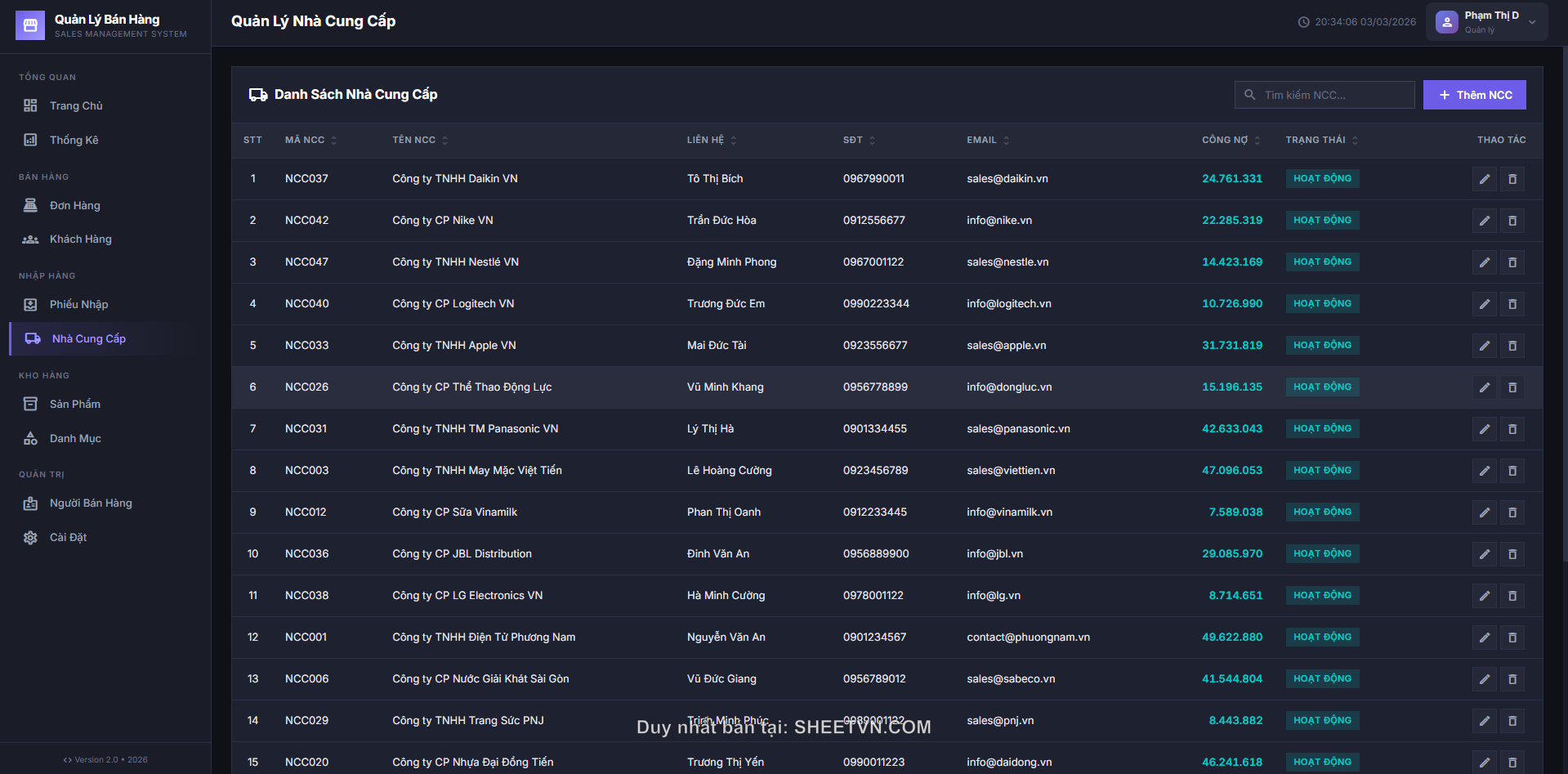 Quản lý nhà cung cấp